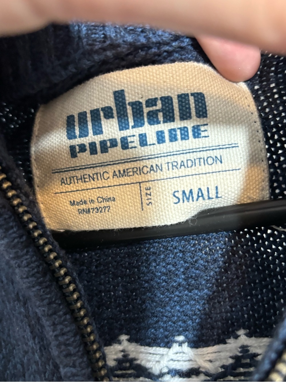 urban pipeline Navy and White Knit Zip Sweater